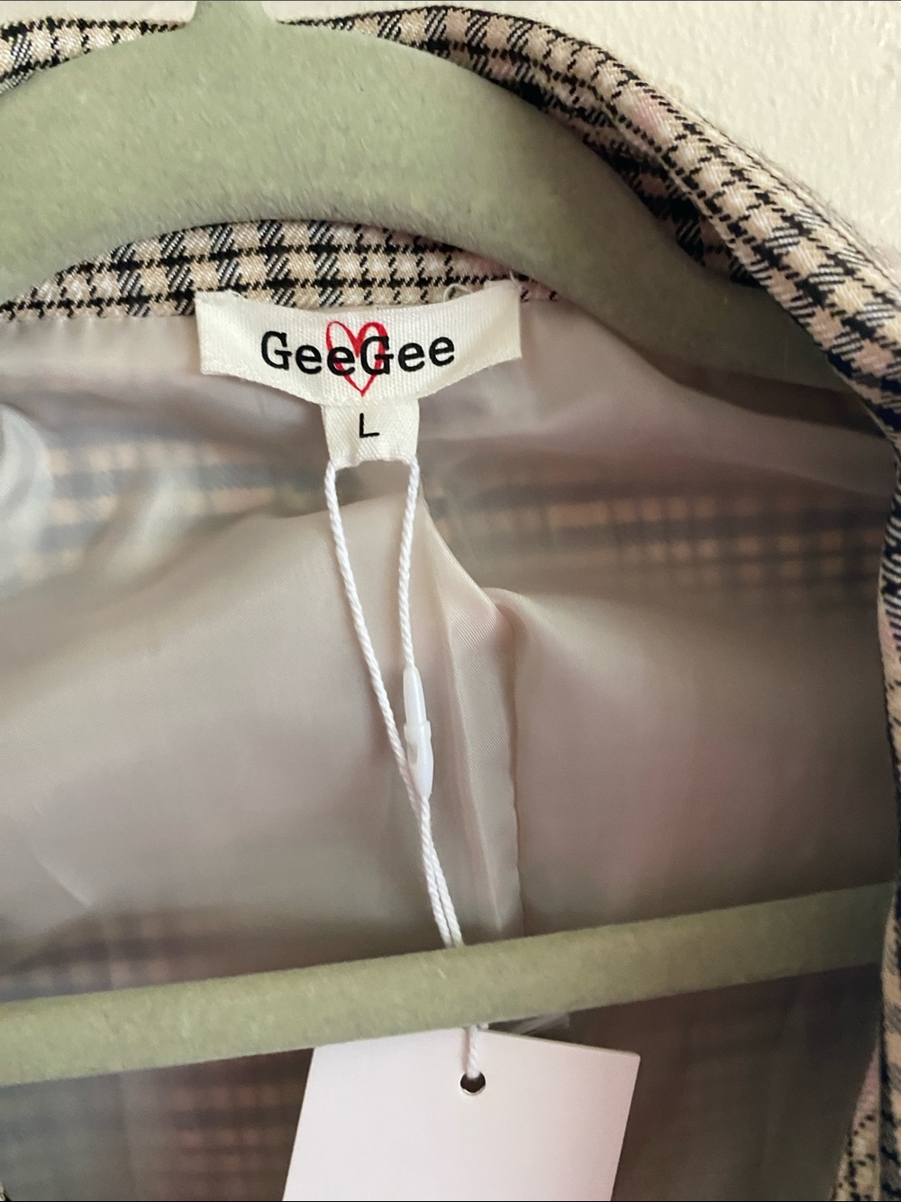 GeeGee Plaid Double-Breasted Blazer in Beige and Black - Picture 2 of 3